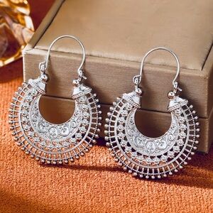 Boho Round Silver Hoop Earrings